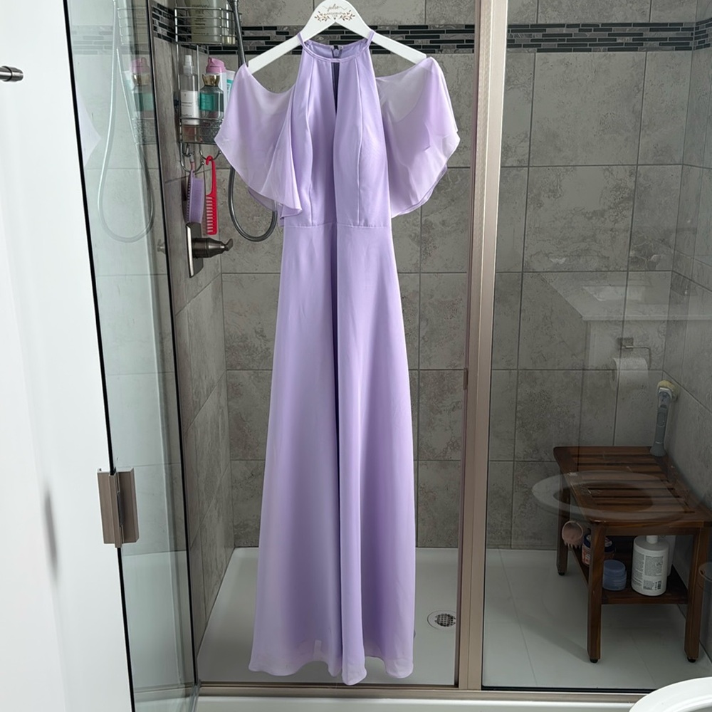 A-line Cold Shoulder Scoop Floor-Length Chiffon Bridesmaid Dress
